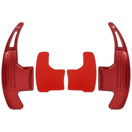 X AUTOHAUX Pair Aluminum Alloy Red Steering Wheel Shift Paddle Shifter Extension Cover for Ford for Mustang 2015-2020