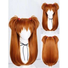 Caracterización Luna Peluca Asuka Langley Evangelion Cosplay Naranja Con Clips