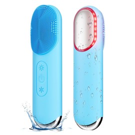 Silicone Face Scrubber, Facial Cleansing Brush with Vibration, Hot and Cold Modes, Electric Face Brushes for Cleansing, Face Scrub Brush for Women & Men Exfoliating and Massaging, Dark Blue