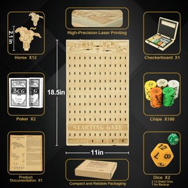 Foldable Horse Race Board Game, Family Dice Game with Solid Wood Board, 12 Horses, 2 Pokers, 100 Chips, Fair Horse Racing Game, Easy Storage, Parties, Family Nights, Gifts, Edyfico GSM201