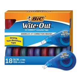 BIC Wite-Out - Cinta correcta, color blanco, dispensador translúcido, 18 unidades, muestra cuánta cinta queda restante