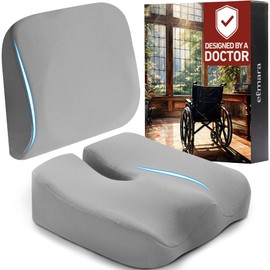 Elmara Doctor-Designed Wheelchair Seat Cushion Set is The Ultimate Comfort Solution – Thick Wheelchair Cushions Relieve Back & Sciatica Pain – Wheel Chair Cushions for Seniors, Wheelchair Pad (Gray)