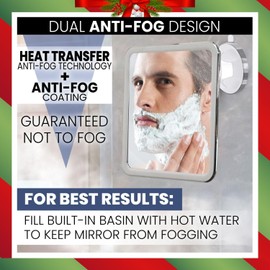 MIRRORVANA Espejo de ducha sin niebla para afeitarse con succión mejorada, diseño antivaho doble, superficie inastillable y giro de 360°, 8 x 7 pulgadas, cromo