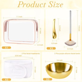 13 Esthetics Supplies 3 Gold Balls Stainless Steel Skincare Spatula Metal Facial Fan Brush White Headband Clear Cosmetic Bag with Zipper for Women / 13개의 에스테틱 용품 3개의 골드 볼 스테인리스 스틸 스킨케어 주걱 메탈 페이셜 팬 브러시 화이트 헤드밴드 클리어 화장품 가방 여성용 지퍼 포함