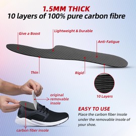 Carbon Fiber Insole(1 Pair): Rigid Shoe Insert for Men & Women - for Morton's Toe, Turf Toe, Hallux Limitus and Rigidus, Arthritis - Alternative to Post Op Shoe(295mm,Fit W Size 13-13.5, Mens 12-12.5)
