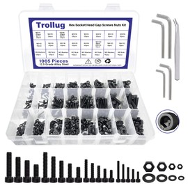 1065PCS Metric Bolt Assortment M2 M3 M4 M5, 12.9 Grade Alloy Steel, Black Zinc Plated Hex Socket Head Cap Machine Screws, Anti Rust Upgrade Bolts and Nuts Kit Screws Nuts and Washers