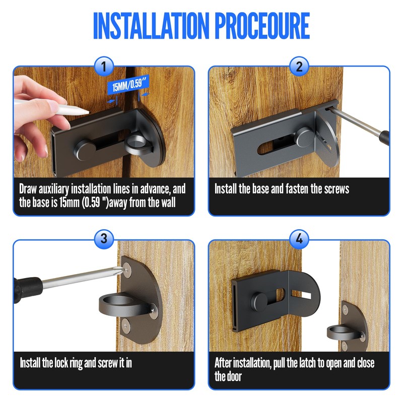 Sliding Door Lock, 90 Degree Door Hasp Latch Lock, Stainless