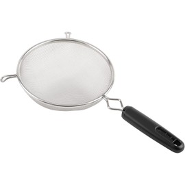 GoodCook 6" Aluminum Mesh Strainer with Long Handle and 2 Front Notches, Lightweight Fine Mesh Wire Strainer, Silver/Black