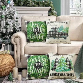 JOTOM Christmas Cushion Cover, Waterproof Cushion Cover, 45 x 45 cm, Set of 4 Sofa Cushion Covers for Sofa, Room, Outdoor Balcony, Patio, Garden, Outdoor (Black and White Checked Christmas B)