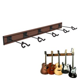 Koldot Guitar Wall Mount Hanger Guitar Wall Rack Holder with 5 Adjustable Guitar Hangers Multi Angle Add on Hook for Acoustic Electric Guitar Bass Banjo (Wood Grain Color)