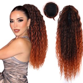 Drawstring Ponytail 18 Inch Curly Ponytail Feeling Black Ponytail Extension Water Wave Short Hair Extensions Ponytail With Claw Clip In Ponytail Hair Extension