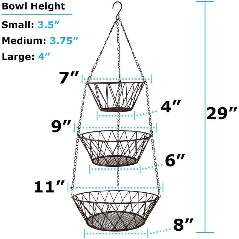 Heavy Duty - 3 Tier Hanging Kitchen Bronze Fruit Basket
