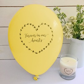 ANGEL & DOVE 25 Yellow 'Forever In Our Hearts' Biodegradable Funeral Remembrance Balloons - for Memory Table, Memorial, Condolence, Celebration of Life