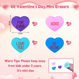 emzrivo 80 Pieces Valentine's Day Erasers Conversation Heart Mini Erasers Valentines Erasers Cute Heart Erasers Valentine's Day Holiday Gift, Classroom Exchange Gift Set