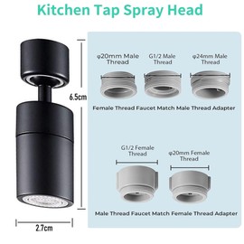 YOXITIXOY Faucet Aerator,360° Swivel Dual-Function Sprayer,80-Degree Big Angle Swivel Faucet Aerator,Faucet Extension Sprayer,Basin Faucet,Kitchen Faucet Aerator Splash Proof Spout,Tap Accessories