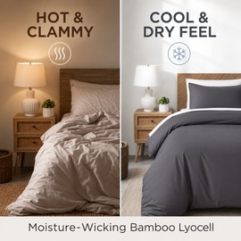White Bamboo Lyocell Duvet Cover Set, 3-Piece Queen 78.74 x 90.55 in, 400 TC Silky Cooling Bedding Set with 2 Pillowcases, No Sheet