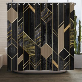 ASDCXZ Shower Curtain Black Gold Marble 180 x 180 cm Modern Lightweight Luxury Gold Line Marble Look Bathroom Shower Curtains Washable Polyester Textile Waterproof Shower Curtain for Bath with 12