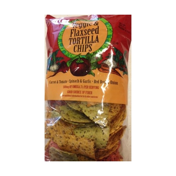 Set of 2 Trader Joe's Veggie & Flaxseed Tortilla Chips, Carrot & Tomato/Spinach & Garlic/Red Beet & Onion. 12 Oz.