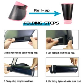 Sun Visors Hat Women Roll up Adjustable Outdoors Wide Brim Clear Visor Cap, C-pink, 6 3/4-7 1/4