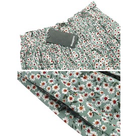 Boho Floral Skirts for Women Casual Long Skirt High Waist Pleated Summer Midi Skirt Green Floral Medium