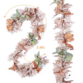 Diahom Fall Garland 2Pack Maple Leaf 5.9Ft Farmhouse Harvest Thanksgiving Home Autunm Decoration Fall Decor