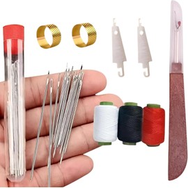 Juego de 34 agujas de coser, agujas coser a mano acero inoxidable con ojo 5 tamaños con kit hilos 3 colores para proyectos bordado, manualidades, reparación y acolchado