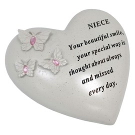 David Fischhoff Niece Memorial Butterfly Heart with Gems, Stone, Cream, 16 x 7 x 15.5 cm