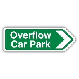 V Safety Overflow Car Park Arrow Right - Green - Shaped Sign 300 x 100 mm - Glow In The Dark 1mm Rigid Plastic