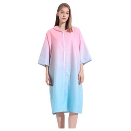 Zipper style bathrobe,towel changing robe zipper， Quick Dry Lightweight Microfiber Robe, Changing Robe Towel, Surfing cape Diving suit change robe, Pink Blue Colors Poncho Hooded Robe for Women