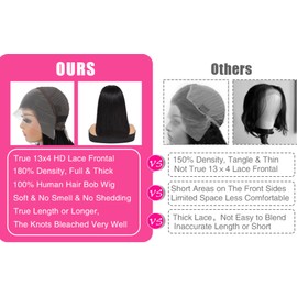 RLHAIR 99j Burgundy Bob Wig Human Hair 13x4 HD Lace Front Human Hair Wigs Pre Plucked 180% Density Red Lace Front Wigs Human Hair 99J Straight Bob Human Hair Wigs for Women Free Part (12Inch, 99J)