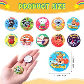 Frienda 120 Pcs Love to Read Slap Bracelets with Button Pins Reading Bracelets Badges for Classroom Teacher Rewards Prize Sunday School Party Gifts
