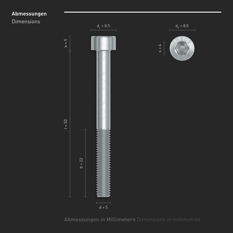 INBUS® Cylindrical Screws with Hexagon Socket M 5 x 50