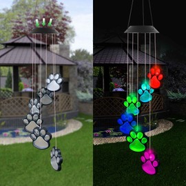 Paw Print Solar Wind Chimes & Lights - Color Changing Outdoor Paw Print Solar Mobile Wind Chimes Hanging Patio Lights for Garden Decor for Dog & Cat Pets Lovers
