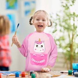 ROSEMO Painting Apron Toddlers Waterproof Children's Painting Coat Unicorn Painting Apron with Sleeves Craft Apron Children for Primary School Art Painting Cooking Food Laboratory Activity 3-8 Years