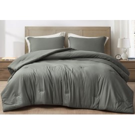 Chezmoi Collection Cliff 3-Piece Lightweight Cooling Comforter Set, Oversized King - Rayon Derived from Bamboo & Polyester Blended, Soft Breathable Bedding for Hot Sleepers, Dark Gray
