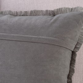 Madizz Suede Leather Cushion Covers with Fringe Tassels Soft Decorative Cushion Covers for Sofa Bedroom Cushion Cover Grey 50 x 50 cm Square Set of 2