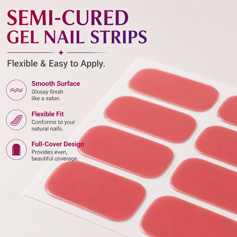 Semi-Cured Gel Nail Strips for DIY Manicure – 14/16 Full-Cover
