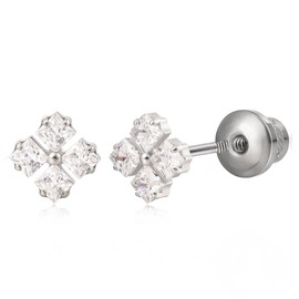 Limerencia Medical Titanium Earrings with Screw Back, G23 Hypoallergenic Health Stud Earrings, Nickel-Free Earrings for Women and Girls, Titanium, Zircon