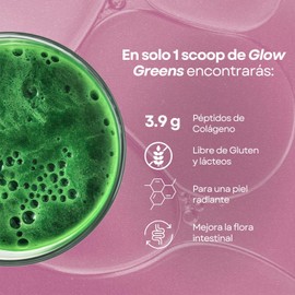 Ami Fitness Glow Greens, Polvo Verde con Colágeno - 30ct, Mango