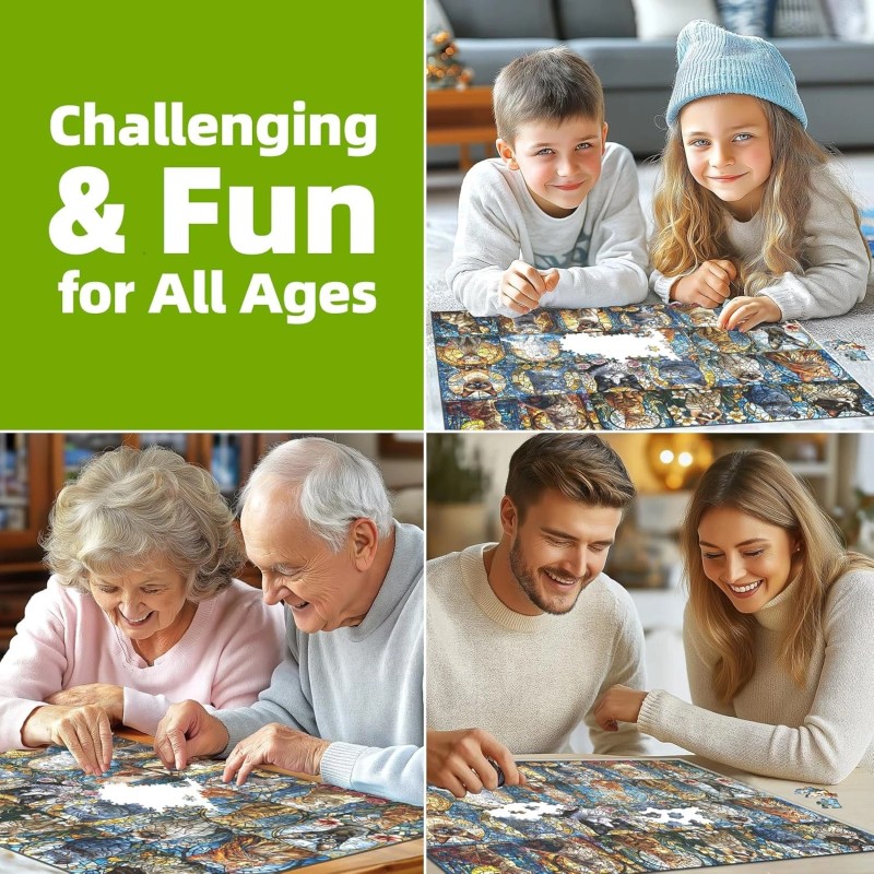 Blueforest 1000 Piece Puzzle for Adults - Stained Glass Cats