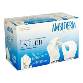 Guante De Latex Estéril Ambiderm Talla Mediana Con 100 Piezas Color Natural Acabado Liso Textura Sedosa Para exploración Desechables De alta sensibilidad al tacto Confortables y seguros.