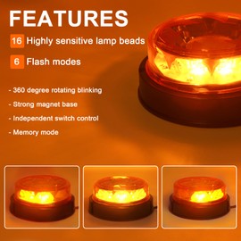 AOHEWEI LED Warning Beacon Light Amber, 4 Flashing & 2 Rotating Patterns 12/24V 16Pcs Led Strobe Lamp for Agricultural Machines Commercial Vehicle School Bus Tractor Excavators Truck