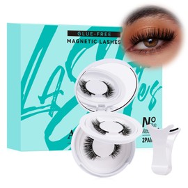 Magnetic Eyelashes with Lash Clusters Applicator 3 Magnets Fluffy Magnetic False Lashes Kit Wispy Reusable Cluster Eyelash Extensions with Magnets No Lashes Glue or Liner Needed(2 Pairs-Dense)
