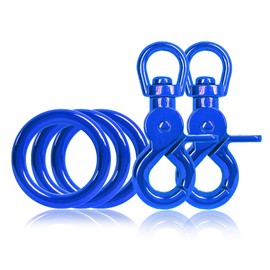 3 x Steel O-Ring and 2 x Scissor Carabiner Hooks with Swivel Joint/Swivel Head in Set, DIY Dog Leash/Dog Collar, Rustproof, Ideal with Paracord 550, Colour: Blue