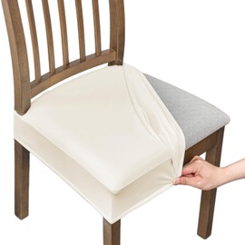 NILUOH Waterproof Seat Covers for Dining Room Chairs Set of 4, Polyester, Spandex, PU Chair Seat Slipcovers Dining Chair Cover Removable Washable Chair Protctor Cover No Rear Covers