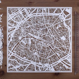 Paris Paper Cut Map White 30x30 cm Paper Art