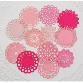Small Tiny Doilies 12 pc Pink Paper Die Cut Scrapbook Embellishment Cardmaking