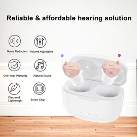 Rechargeable Hearing Aids for Seniors with Noise Cancellation 16-Channels Hearing Aids Digital & Invisible Design with Charging Box (Skin)