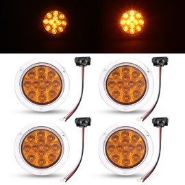 TMH 4 Pcs 4 Inch Amber LED F3 Piranha Round Trailer Tail Lights 12 Diodes with Chrome Bezel Flush Mount for Caravan Truck Cabin Bus RV Tow Heavy Duty Lamp 12V DC GAC12