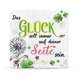 Sheepworld, My Beautytree 44604 Coaster No. B6, "Das Glück soll immer auf deiner Seite sein", Cork, 9.5 cm x 9.5 cm